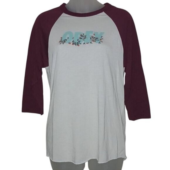 Obey Logo y2k Maroon Raglan Top - Picture 1 of 6